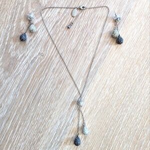 Spring Street Black and Silver rhinestone necklace and earrings set